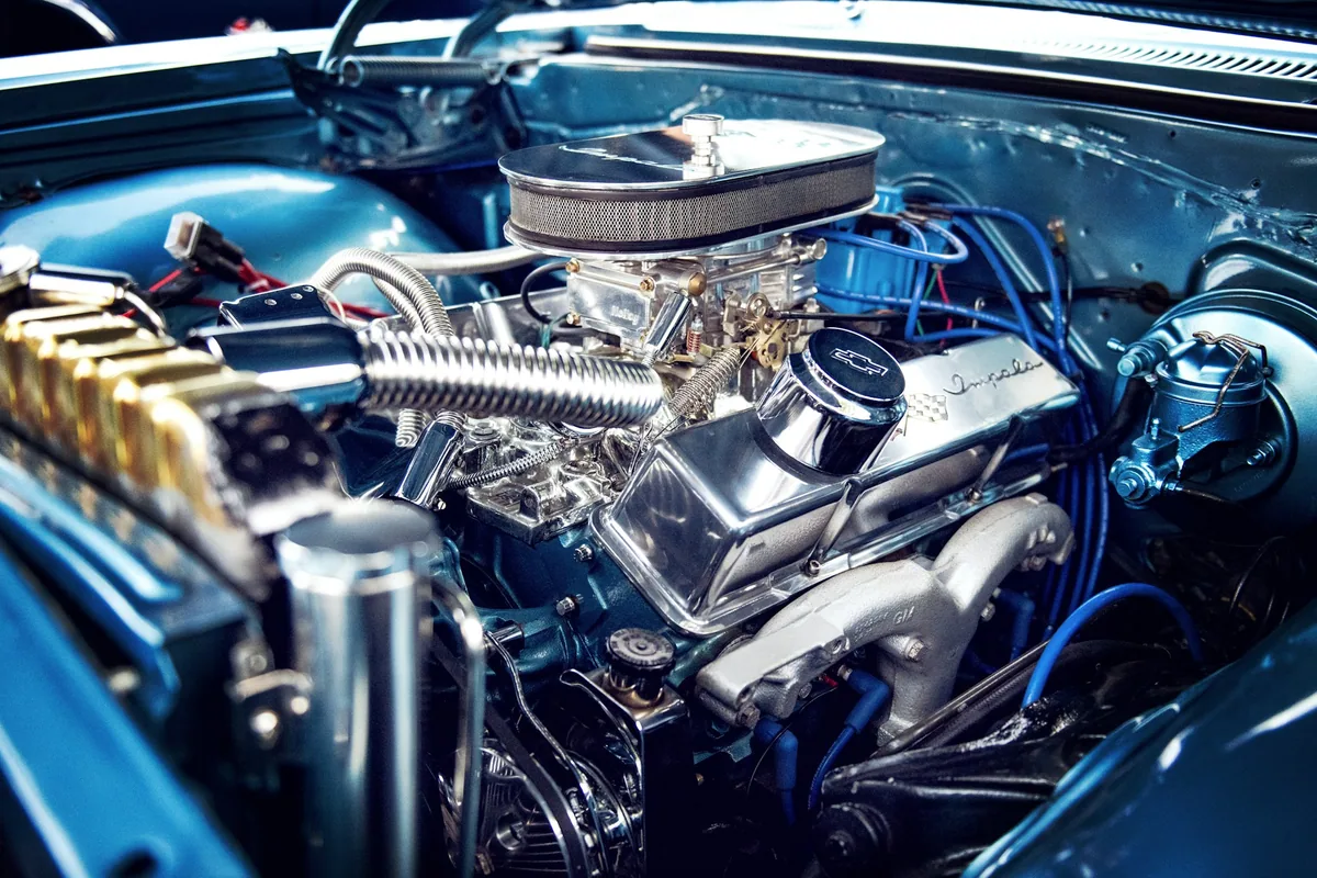 Chromed V8 engine bay — automotive parts and aftermarket