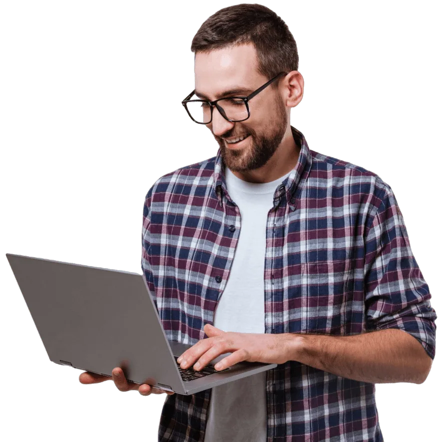 Web professional working on a laptop
